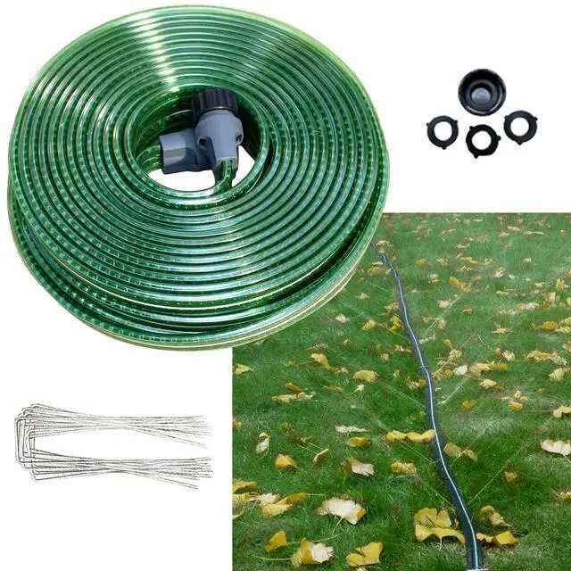 Main image of 2026 Reinforced Sprinkler Hose & Soaker Hose for Yard - 50 FT Flat Garden Hose with Holes, Heavy Duty No-Kink Lawn Irrigation Hose (Includes Stakes, High Pressure Spray)