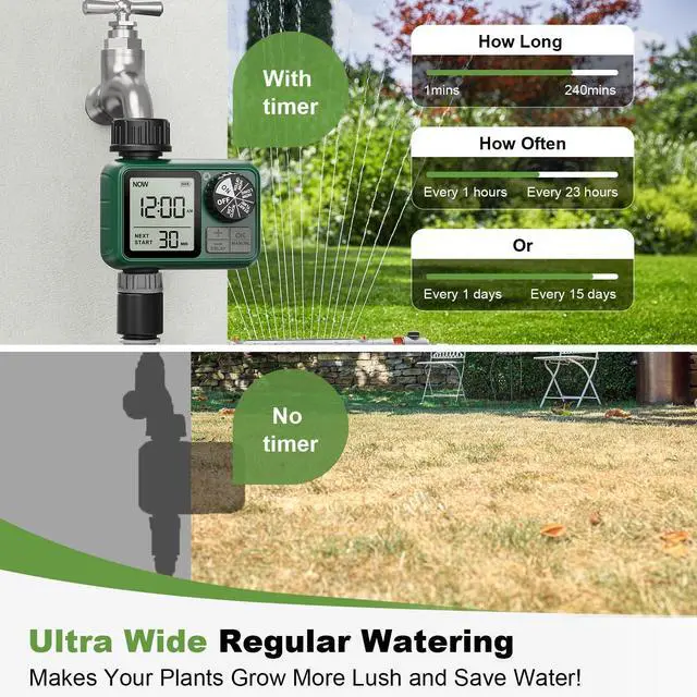 Alt view image 6 of 7 - Water Timer for Outdoor Garden Hose, Sprinkler Timer for Garden Faucet with Auto/Manual/Rain Delay Mode, Sprinkler Irrigation Controller for Yard Lawn (1 Zone Plastic Inlet)