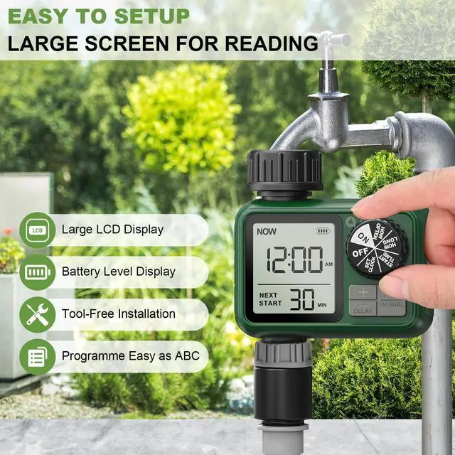 Alt view image 3 of 7 - Water Timer for Outdoor Garden Hose, Sprinkler Timer for Garden Faucet with Auto/Manual/Rain Delay Mode, Sprinkler Irrigation Controller for Yard Lawn (1 Zone Plastic Inlet)