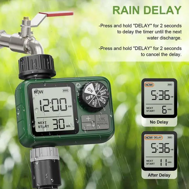 Alt view image 5 of 7 - Water Timer for Outdoor Garden Hose, Sprinkler Timer for Garden Faucet with Auto/Manual/Rain Delay Mode, Sprinkler Irrigation Controller for Yard Lawn (1 Zone Plastic Inlet)