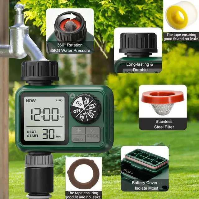 Alt view image 7 of 7 - Water Timer for Outdoor Garden Hose, Sprinkler Timer for Garden Faucet with Auto/Manual/Rain Delay Mode, Sprinkler Irrigation Controller for Yard Lawn (1 Zone Plastic Inlet)