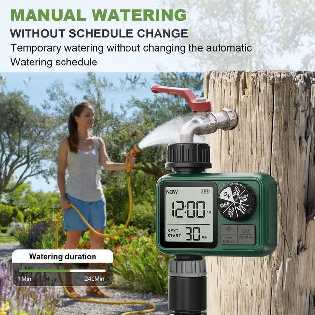 Alt view image 4 of 7 - Water Timer for Outdoor Garden Hose, Sprinkler Timer for Garden Faucet with Auto/Manual/Rain Delay Mode, Sprinkler Irrigation Controller for Yard Lawn (1 Zone Plastic Inlet)
