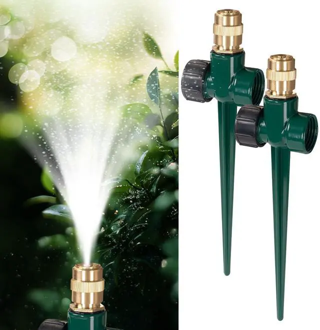 Main image of 2 Pack Metal Lawn Sprinkler, Automatic Brass Sprinkler with Spike Base, 360 Degree Adjustable Sprinklers Nozzle Large Area Coverage for Lawn Grass Patio Garden Irrigation