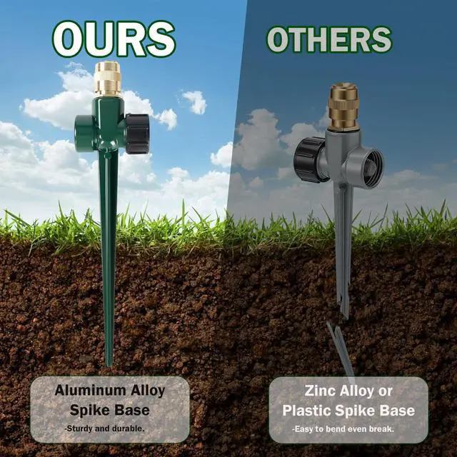 Alt view image 3 of 7 - 2 Pack Metal Lawn Sprinkler, Automatic Brass Sprinkler with Spike Base, 360 Degree Adjustable Sprinklers Nozzle Large Area Coverage for Lawn Grass Patio Garden Irrigation