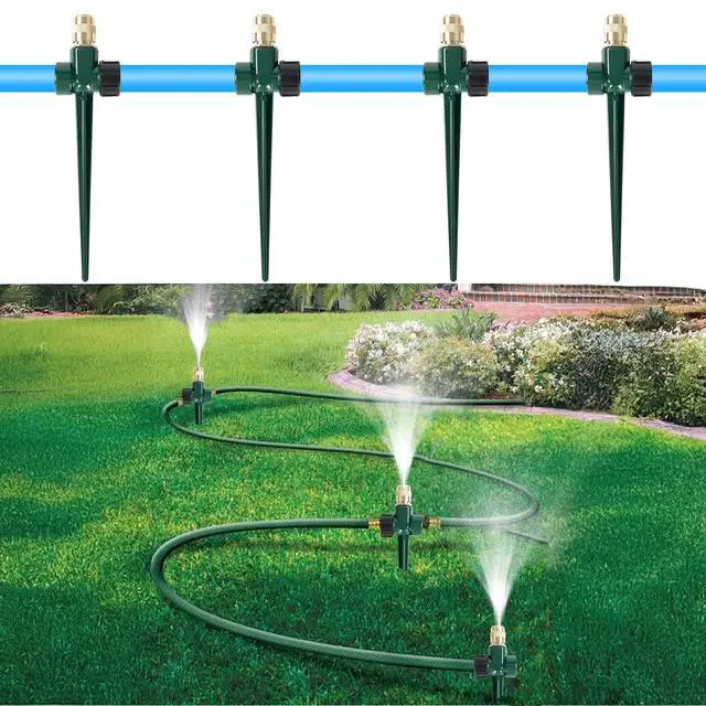 Alt view image 5 of 7 - 2 Pack Metal Lawn Sprinkler, Automatic Brass Sprinkler with Spike Base, 360 Degree Adjustable Sprinklers Nozzle Large Area Coverage for Lawn Grass Patio Garden Irrigation