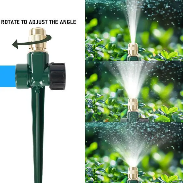 Alt view image 2 of 7 - 2 Pack Metal Lawn Sprinkler, Automatic Brass Sprinkler with Spike Base, 360 Degree Adjustable Sprinklers Nozzle Large Area Coverage for Lawn Grass Patio Garden Irrigation