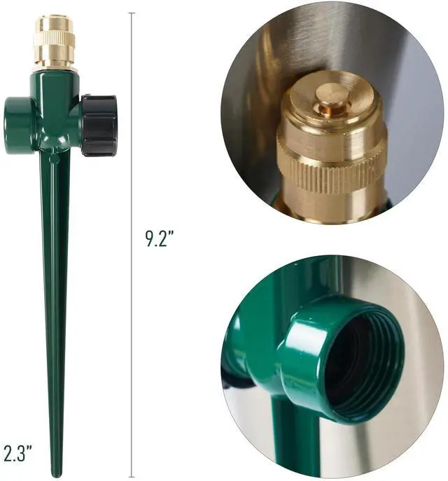 Alt view image 6 of 7 - 2 Pack Metal Lawn Sprinkler, Automatic Brass Sprinkler with Spike Base, 360 Degree Adjustable Sprinklers Nozzle Large Area Coverage for Lawn Grass Patio Garden Irrigation