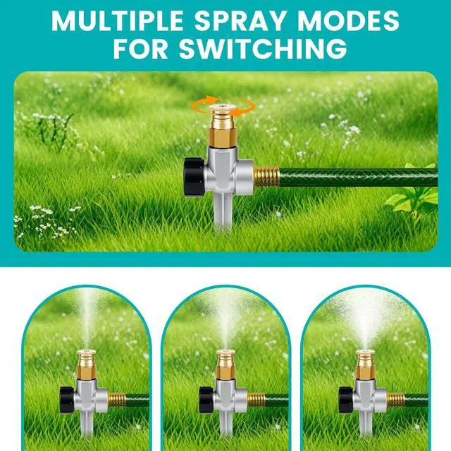 Alt view image 5 of 7 - 3 Set Metal Lawn Sprinklers for Yard, Automatic Garden 360°/180°/90° Large Coverage Water Sprinklers, Adjustable Brass Sprinkler Nozzle with Aluminum Alloy Spike Base for Lawn Grass Patio Garden