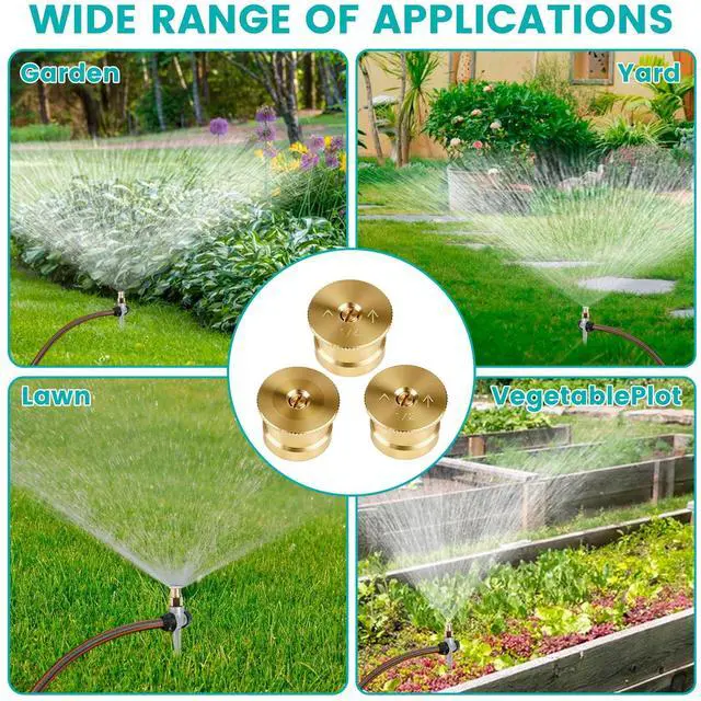 Alt view image 7 of 7 - 3 Set Metal Lawn Sprinklers for Yard, Automatic Garden 360°/180°/90° Large Coverage Water Sprinklers, Adjustable Brass Sprinkler Nozzle with Aluminum Alloy Spike Base for Lawn Grass Patio Garden