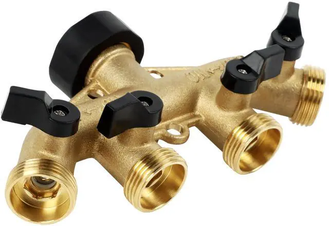 Alt view image 3 of 7 - 4 Way Brass Hose Splitter, 3/4" Brass Hose Faucet Manifold, Garden Hose Adapter Connector