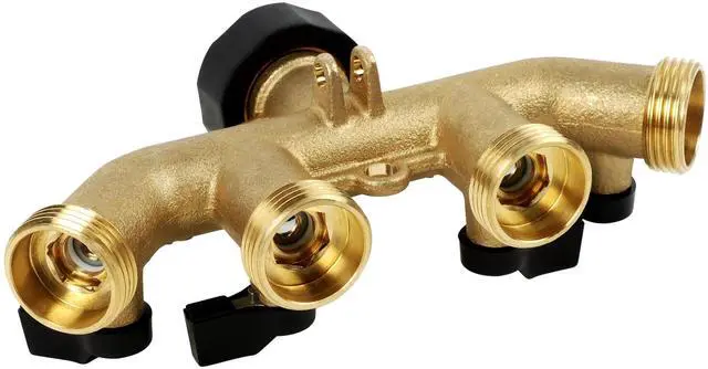 Alt view image 4 of 7 - 4 Way Brass Hose Splitter, 3/4" Brass Hose Faucet Manifold, Garden Hose Adapter Connector