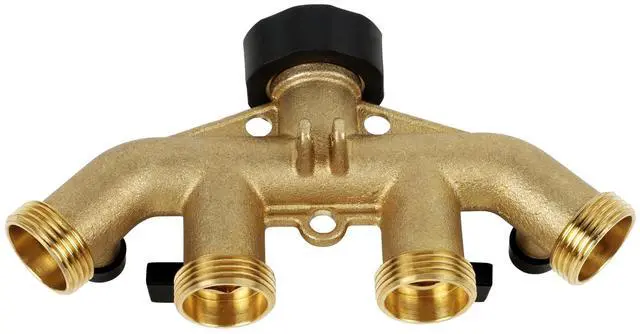 Alt view image 6 of 7 - 4 Way Brass Hose Splitter, 3/4" Brass Hose Faucet Manifold, Garden Hose Adapter Connector