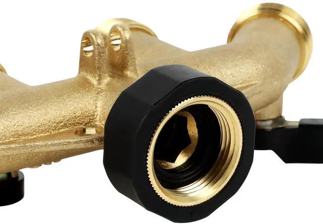 Alt view image 5 of 7 - 4 Way Brass Hose Splitter, 3/4" Brass Hose Faucet Manifold, Garden Hose Adapter Connector