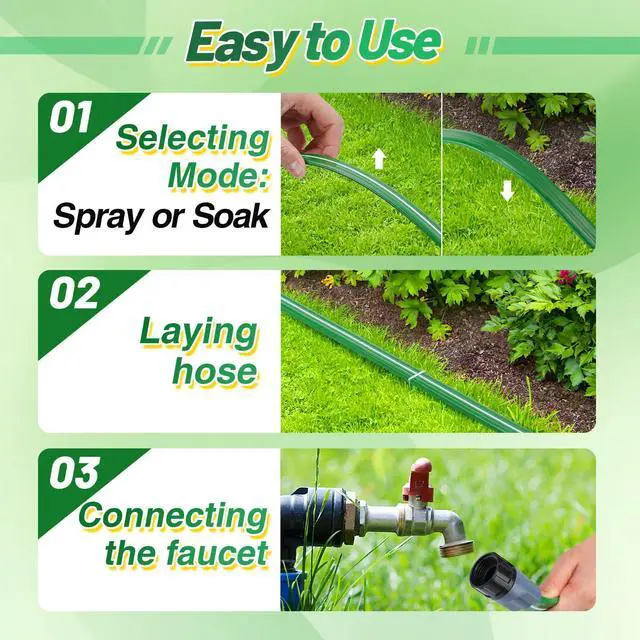 Alt view image 7 of 7 - 25ft Sprinkler Soaker Hose - Kink-free, Save Water, Flexible - Heavy Duty Three Tube Flat Watering Hose for Garden Yard Lawn Irrigation, With 10 Stakes