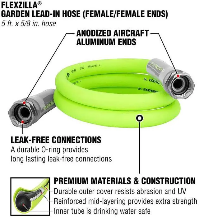Alt view image 2 of 6 - Garden Lead-in Hose, 5/8" x 5', Female/Female 3/4" - 11 1/2 GHT Fittings