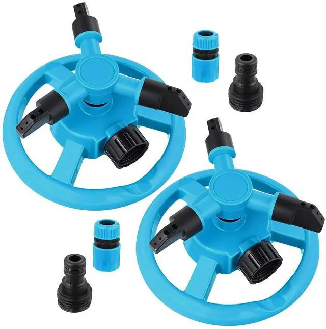 Main image of 2 Pack 360 Degree Rotating Lawn Sprinklers Automatic Garden Watering System for Yard and Garden, 3 Arm Design with 1/2 Connector for Efficient Irrigation