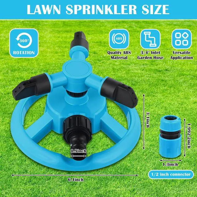 Alt view image 2 of 5 - 2 Pack 360 Degree Rotating Lawn Sprinklers Automatic Garden Watering System for Yard and Garden, 3 Arm Design with 1/2 Connector for Efficient Irrigation