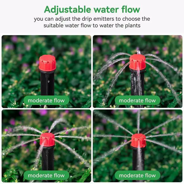 Alt view image 3 of 5 - 50pcs Drip Emitters for 1/4" Drip Irrigation Tubing, Adjustable 360 Degree Water Flow Drippers on 5" Arrow Stake, Garden Irrigation Drippers for (4-7mm) Watering System