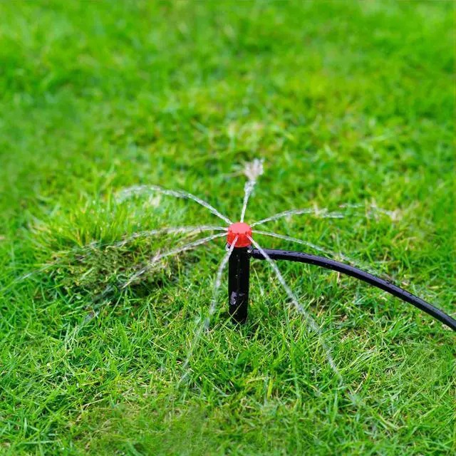 Alt view image 4 of 5 - 50pcs Drip Emitters for 1/4" Drip Irrigation Tubing, Adjustable 360 Degree Water Flow Drippers on 5" Arrow Stake, Garden Irrigation Drippers for (4-7mm) Watering System