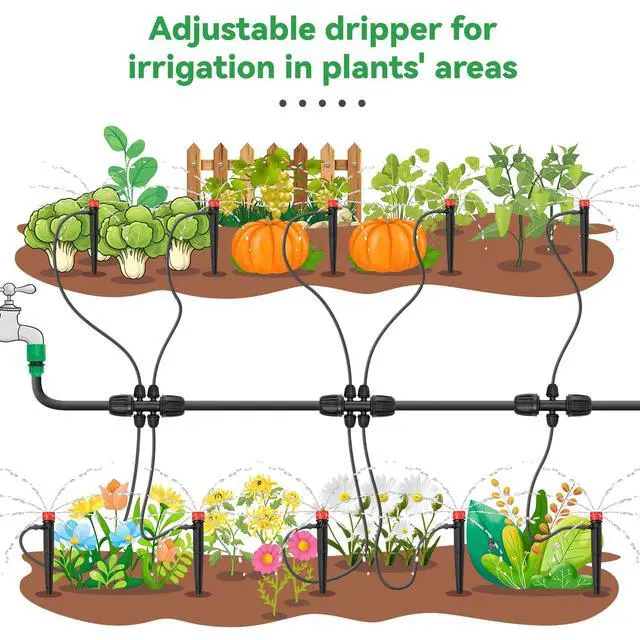 Alt view image 5 of 5 - 50pcs Drip Emitters for 1/4" Drip Irrigation Tubing, Adjustable 360 Degree Water Flow Drippers on 5" Arrow Stake, Garden Irrigation Drippers for (4-7mm) Watering System