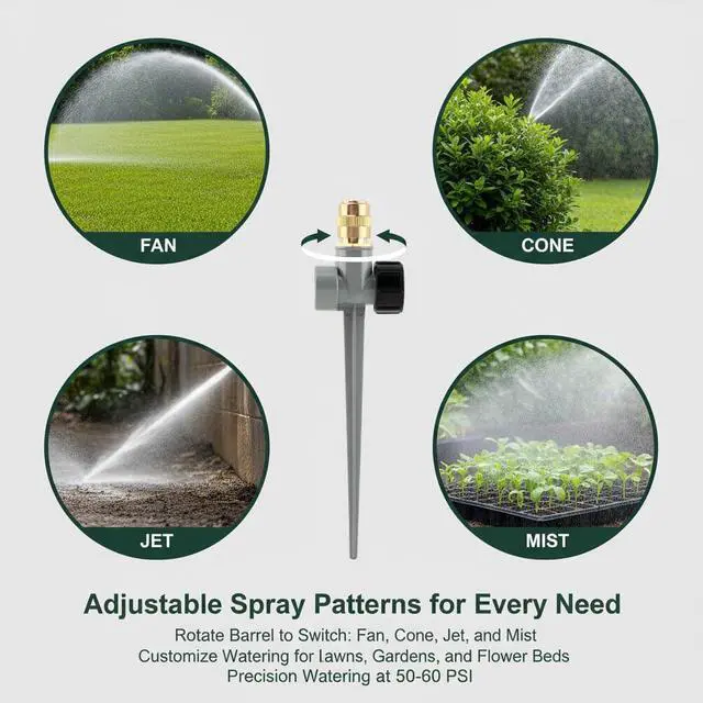 Alt view image 3 of 5 - 2 Pack Metal Lawn Sprinklers, 360° Adjustable Brass Nozzle Water Sprinkler with Aluminum Alloy Spike Base for Yard Garden Patio Irrigation, Grey