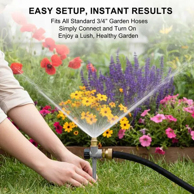Alt view image 4 of 5 - 2 Pack Metal Lawn Sprinklers, 360° Adjustable Brass Nozzle Water Sprinkler with Aluminum Alloy Spike Base for Yard Garden Patio Irrigation, Grey