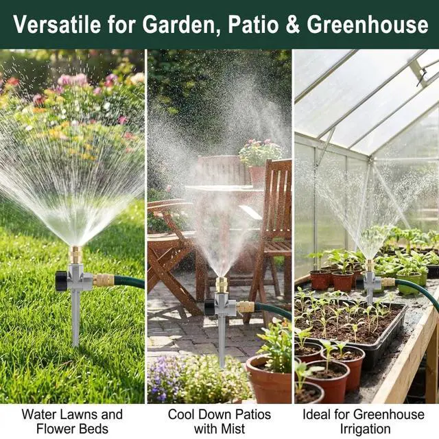 Alt view image 5 of 5 - 2 Pack Metal Lawn Sprinklers, 360° Adjustable Brass Nozzle Water Sprinkler with Aluminum Alloy Spike Base for Yard Garden Patio Irrigation, Grey