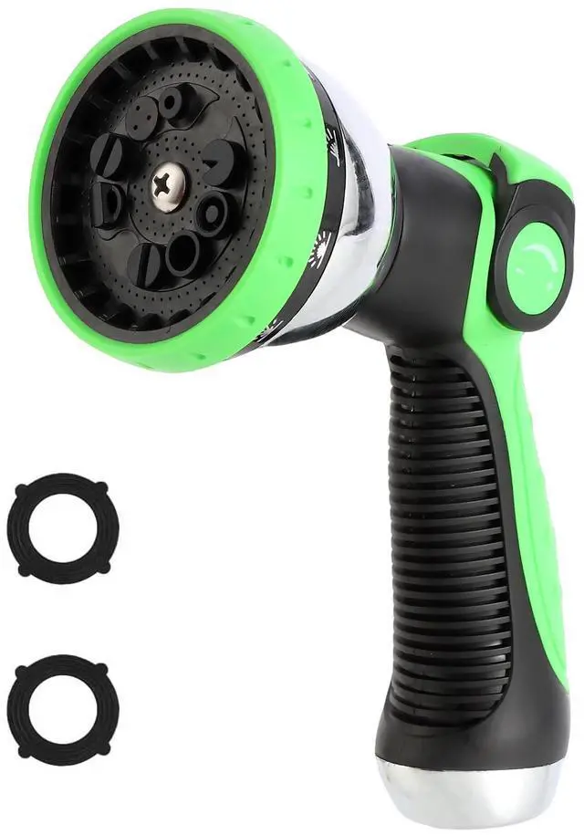 Main image of Garden Water Hose Nozzle Metal Heavy Duty Sprayer Thumb Control with 10 Spray Modes Suitable for Watering Plants, Iawn and Garden, Car Washing, Cleaning, Showering Pets and Outdoor Fun, Green