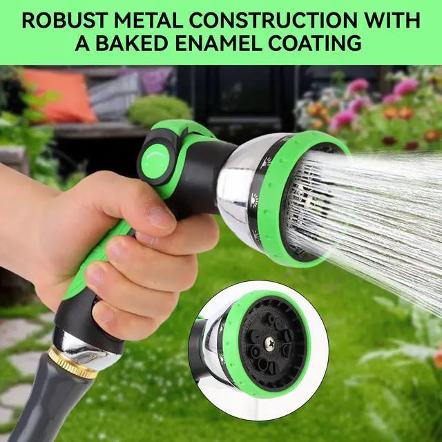 Alt view image 2 of 7 - Garden Water Hose Nozzle Metal Heavy Duty Sprayer Thumb Control with 10 Spray Modes Suitable for Watering Plants, Iawn and Garden, Car Washing, Cleaning, Showering Pets and Outdoor Fun, Green