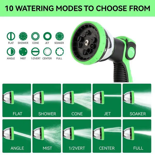 Alt view image 4 of 7 - Garden Water Hose Nozzle Metal Heavy Duty Sprayer Thumb Control with 10 Spray Modes Suitable for Watering Plants, Iawn and Garden, Car Washing, Cleaning, Showering Pets and Outdoor Fun, Green