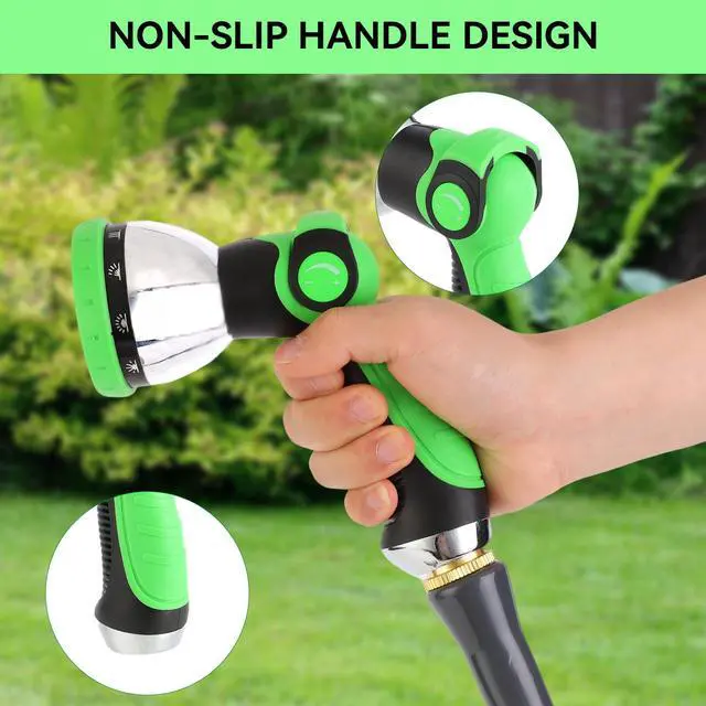 Alt view image 7 of 7 - Garden Water Hose Nozzle Metal Heavy Duty Sprayer Thumb Control with 10 Spray Modes Suitable for Watering Plants, Iawn and Garden, Car Washing, Cleaning, Showering Pets and Outdoor Fun, Green