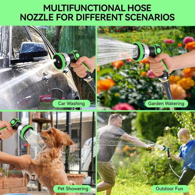 Alt view image 6 of 7 - Garden Water Hose Nozzle Metal Heavy Duty Sprayer Thumb Control with 10 Spray Modes Suitable for Watering Plants, Iawn and Garden, Car Washing, Cleaning, Showering Pets and Outdoor Fun, Green