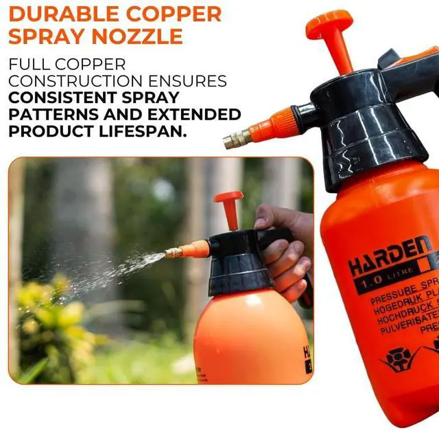 Alt view image 3 of 6 - 34oz (0.26 Gallon) Pump Sprayer, Handheld Garden Sprayer for Weeds, Plants, Lawn Care & Cleaning, Adjustable Pressure with Copper Nozzle