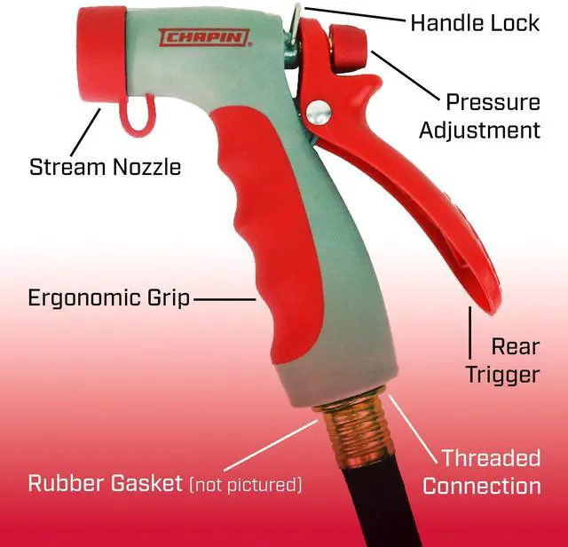 Alt view image 2 of 7 - USA 4693: High Temp, Hot Water Pistol Grip Spray Nozzle with Threaded Connection, Stream Spray for Cleaning, Washing Cars, Watering and Outdoor Jobs, Red/Black