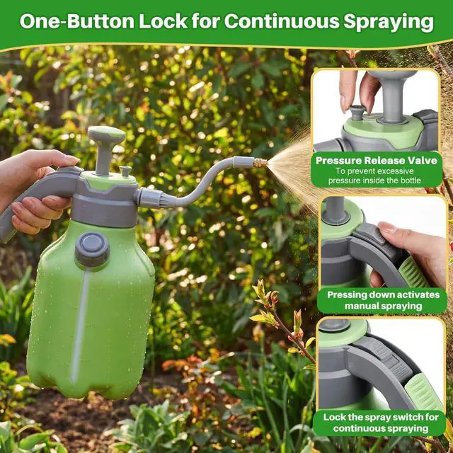 Alt view image 5 of 6 - 0.5 Gallon Hand Pump Sprayer for Garden 68 oz Plant Spray Bottle 2L with Side Water Inlet Safety Valve Adjustable Nozzle Extended 360° Spray Rod for Watering Fertilizing Cleaning(Green)