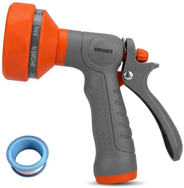 Main image of Garden Hose Nozzle Sprayer-This High Heavy-Duty Spray Nozzle Offer 9 Watering Patterns for Watering Plants,Lawns &Gardens,Washing Cars,Household Cleaning and Showering Pets (Orange-grey)