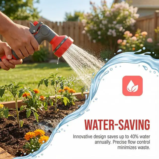 Alt view image 2 of 7 - Garden Hose Nozzle Sprayer-This High Heavy-Duty Spray Nozzle Offer 9 Watering Patterns for Watering Plants,Lawns &Gardens,Washing Cars,Household Cleaning and Showering Pets (Orange-grey)