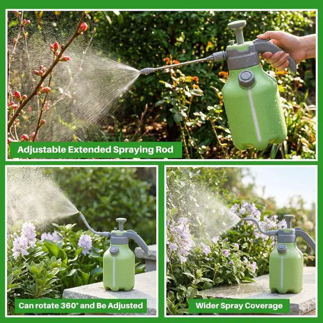 Alt view image 4 of 6 - 0.5 Gallon Hand Pump Sprayer for Garden 68 oz Plant Spray Bottle 2L with Side Water Inlet Safety Valve Adjustable Nozzle Extended 360° Spray Rod for Watering Fertilizing Cleaning(Green)