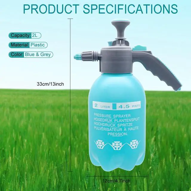 Alt view image 2 of 7 - 0.5 Gallon Handheld Pump Sprayer, 2L Garden Pressure Sprayer, 68oz Water Spray Bottle with Safety Valve, Adjustable Nozzle, for Watering,Plant Spraying, Home Cleaning, Fertilizing (Sky Blue)