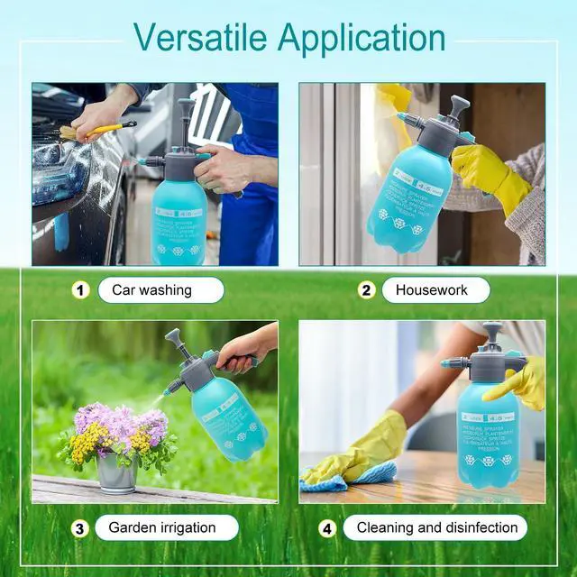 Alt view image 5 of 7 - 0.5 Gallon Handheld Pump Sprayer, 2L Garden Pressure Sprayer, 68oz Water Spray Bottle with Safety Valve, Adjustable Nozzle, for Watering,Plant Spraying, Home Cleaning, Fertilizing (Sky Blue)