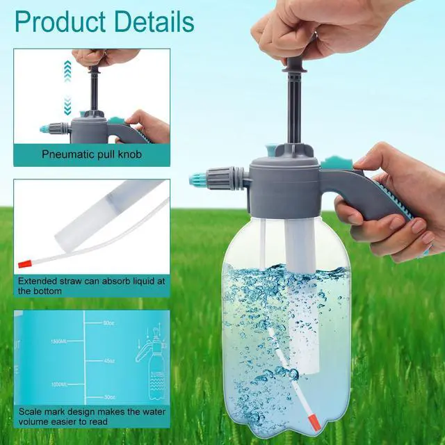 Alt view image 6 of 7 - 0.5 Gallon Handheld Pump Sprayer, 2L Garden Pressure Sprayer, 68oz Water Spray Bottle with Safety Valve, Adjustable Nozzle, for Watering,Plant Spraying, Home Cleaning, Fertilizing (Sky Blue)