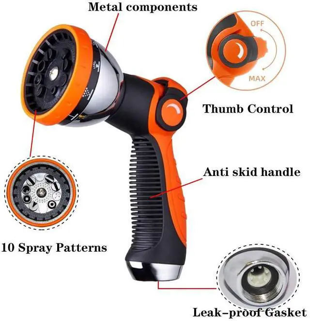 Alt view image 2 of 7 - Garden Hose Spray Nozzle,10 Hose Metal Duty Watering Patterns Thumb Control On Off Valve, High Pressure Nozzle Sprayer for Plants, Car Wash,Cleaning,Showering Pets