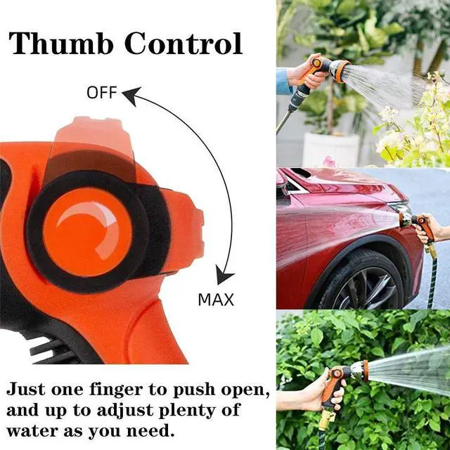 Alt view image 3 of 7 - Garden Hose Spray Nozzle,10 Hose Metal Duty Watering Patterns Thumb Control On Off Valve, High Pressure Nozzle Sprayer for Plants, Car Wash,Cleaning,Showering Pets