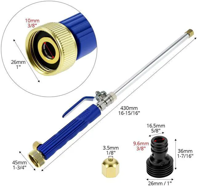 Alt view image 3 of 6 - High Pressure Power Washer Wand, Water Hose Nozzle with 2 Spray Tips, Adjustable Watering Sprayer Cleaning Tool