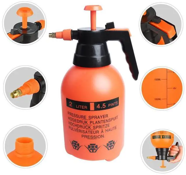Alt view image 2 of 6 - 1 Pcs Garden Pump Sprayer, 0.5Gallon/68oz Hand-held Lawn Pressure Orange Spray Bottle with Adjustable Nozzle (FKM Gasket Update)