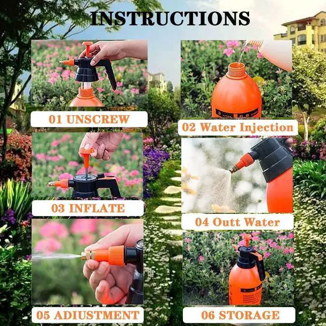 Alt view image 3 of 6 - 1 Pcs Garden Pump Sprayer, 0.5Gallon/68oz Hand-held Lawn Pressure Orange Spray Bottle with Adjustable Nozzle (FKM Gasket Update)