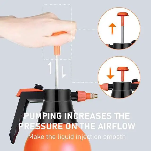 Alt view image 4 of 6 - 1 Pcs Garden Pump Sprayer, 0.5Gallon/68oz Hand-held Lawn Pressure Orange Spray Bottle with Adjustable Nozzle (FKM Gasket Update)