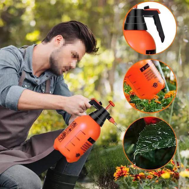Alt view image 6 of 6 - 1 Pcs Garden Pump Sprayer, 0.5Gallon/68oz Hand-held Lawn Pressure Orange Spray Bottle with Adjustable Nozzle (FKM Gasket Update)