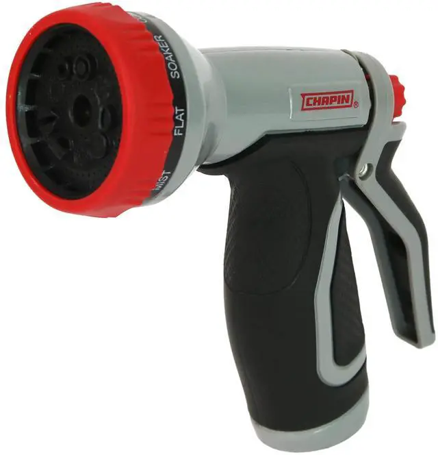 Main image of 46847: 9-Pattern Garden Hose Spray Nozzle with Rear Trigger Grip, Threaded Connection Fits Standard Garden Hose, for Gardening, Landscaping, Watering and Outdoor Jobs, Red/Black/Grey