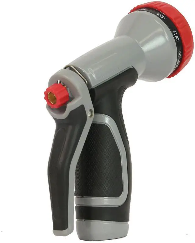 Alt view image 3 of 6 - 46847: 9-Pattern Garden Hose Spray Nozzle with Rear Trigger Grip, Threaded Connection Fits Standard Garden Hose, for Gardening, Landscaping, Watering and Outdoor Jobs, Red/Black/Grey